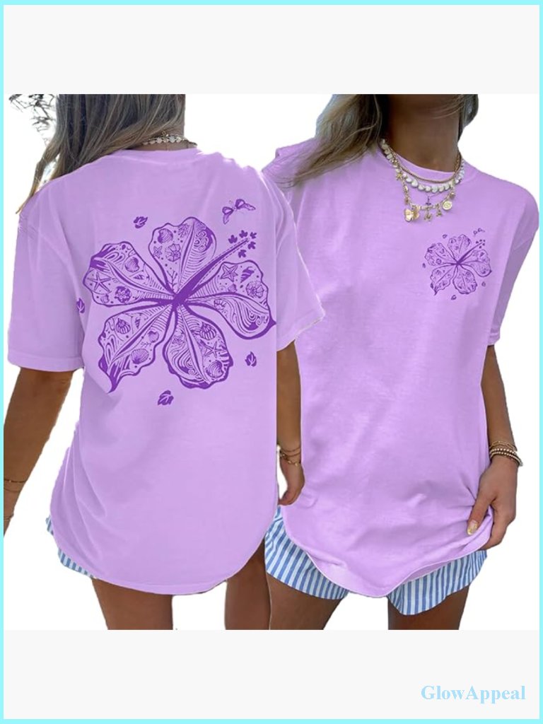 Oversized Flower Graphic T-Shirt Loose Fit Short Sleeve Summer Top